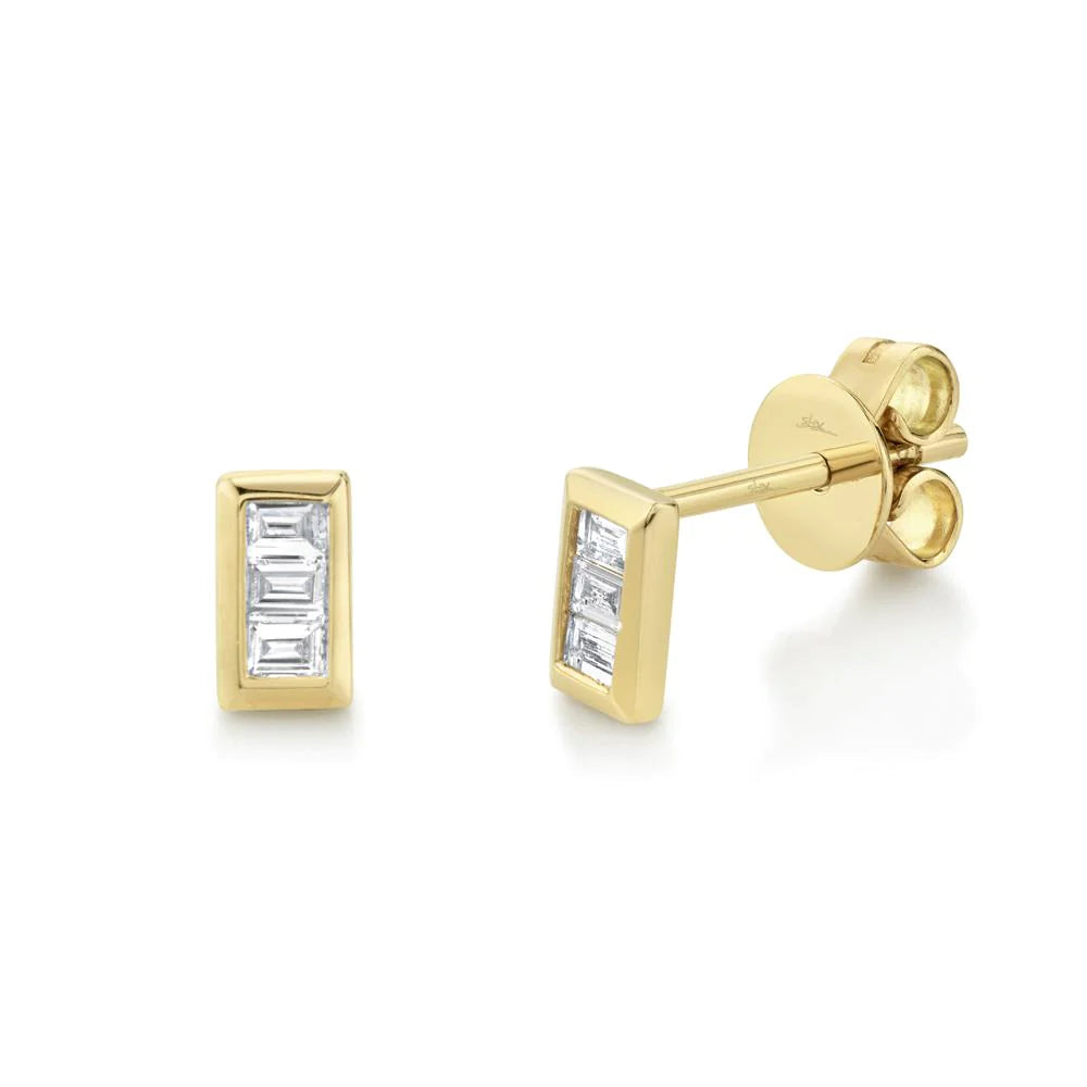 14K Gold Diamond Baguette Stud Earrings