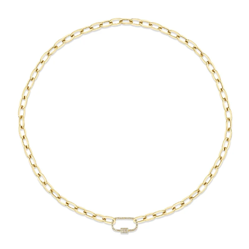 14K Yellow Gold Diamond Screw Lock Paperclip Link Necklace