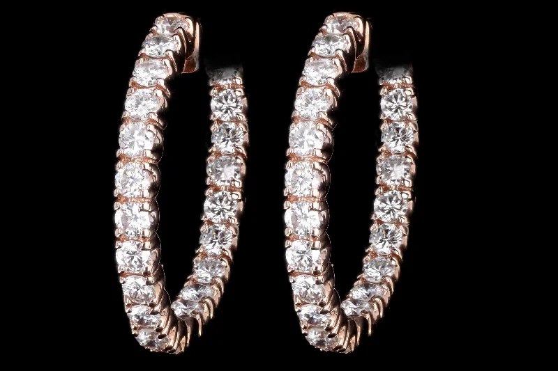 14K Rose Gold 2.25 Carat Total Weight Round Brilliant Cut Diamond Inside-Out Hoop Earrings