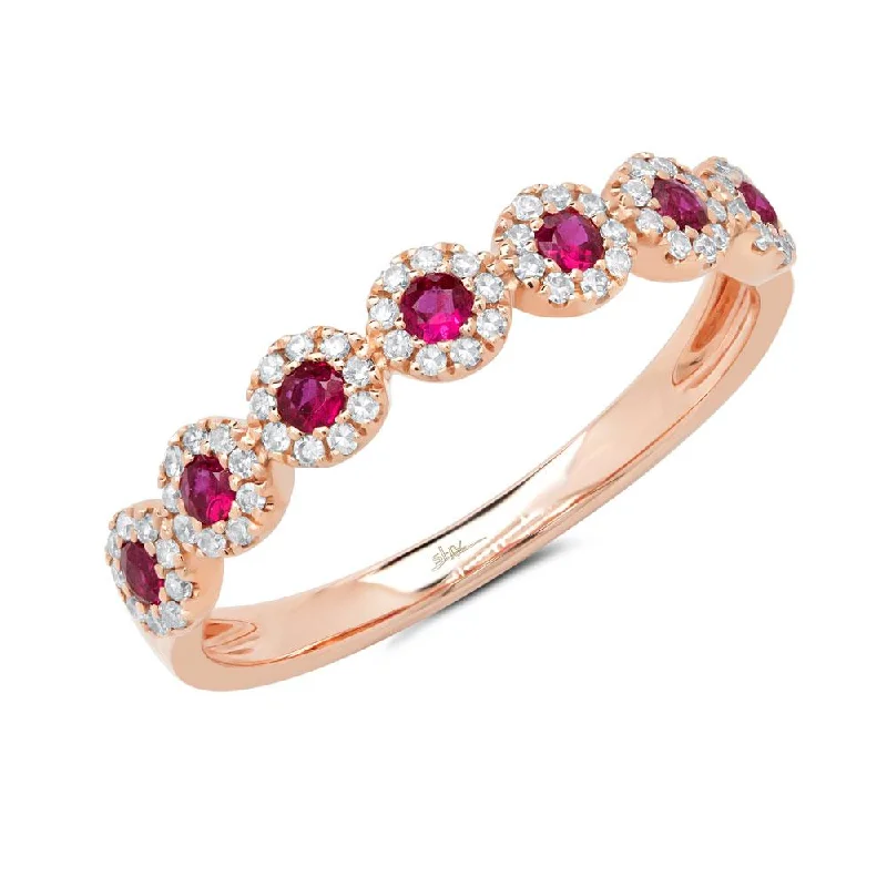 14K Rose Gold Round Ruby & Diamond Halo Ring