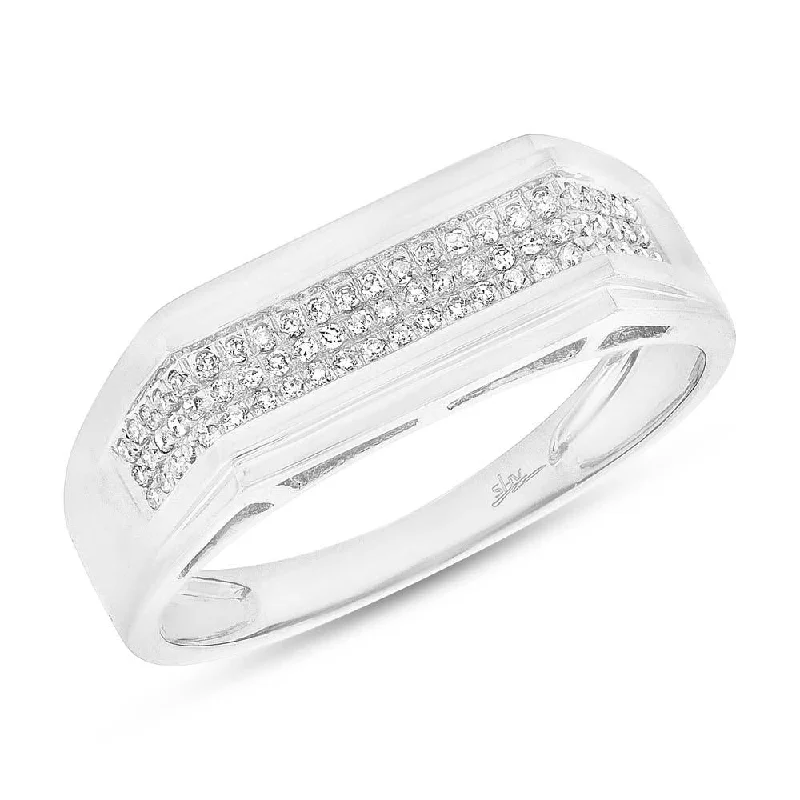 14K White Gold 0.19 Carat Total Weight Diamond Pave Men's Ring