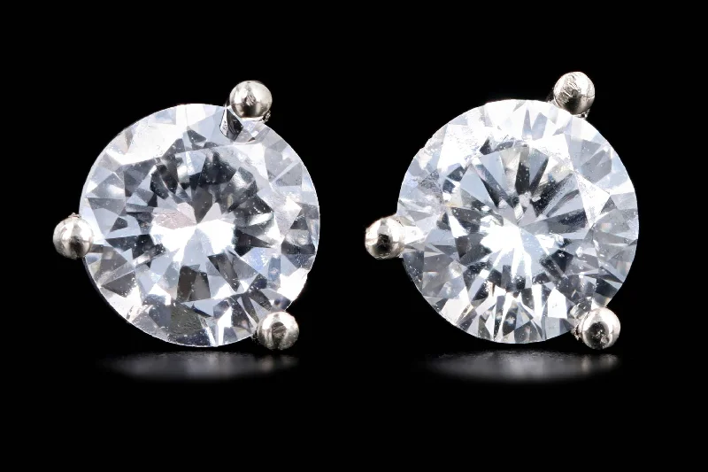 14K White Gold 1.03 Carat Total Weight Round Brilliant Cut Diamond Martini Stud Earrings