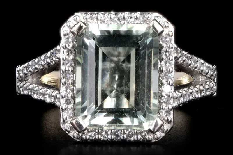 14K White Gold 1.75 Carat Prasiolite & Diamond Halo Ring