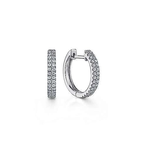 14K White Gold 10mm Diamond Hoop Earrings