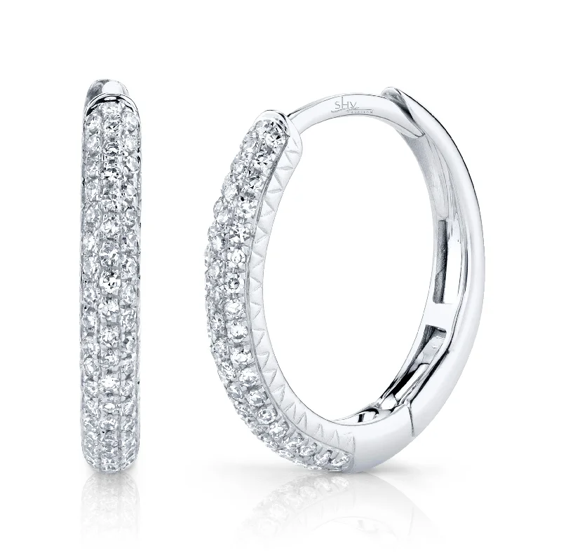 14K White or Yellow Gold .21 Carat Total Weight Diamond Pave Hoop Earrings