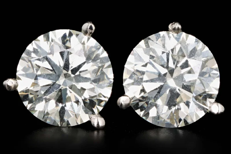 14K White Gold 3.40 Carat Total Weight Round Brilliant Cut Diamond Martini Stud Earrings