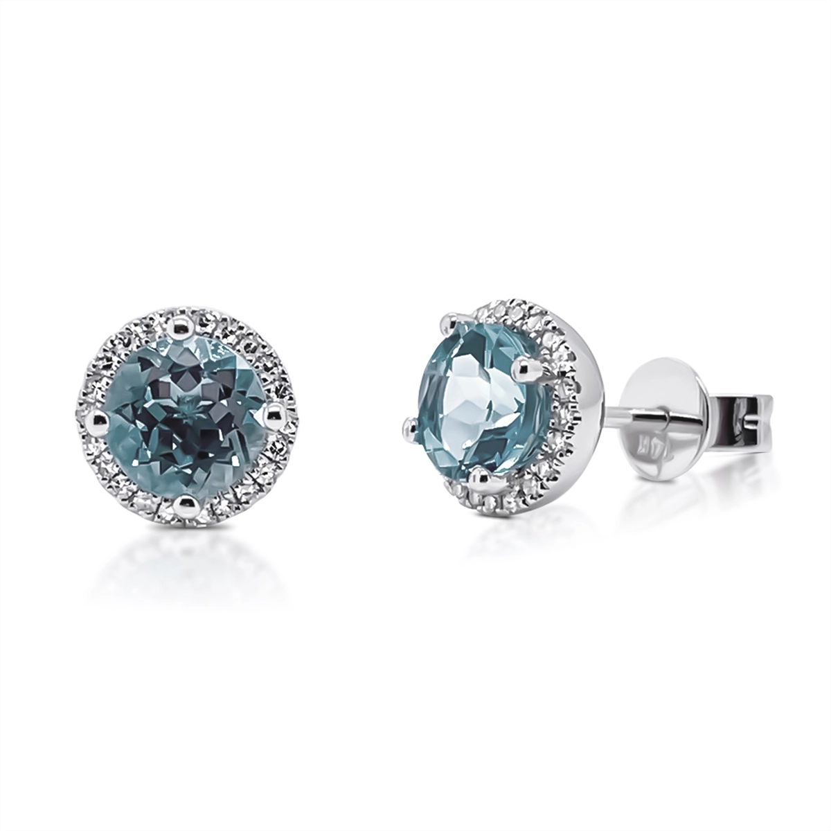 14K White Gold Aquamarine and Diamond Stud Earrings