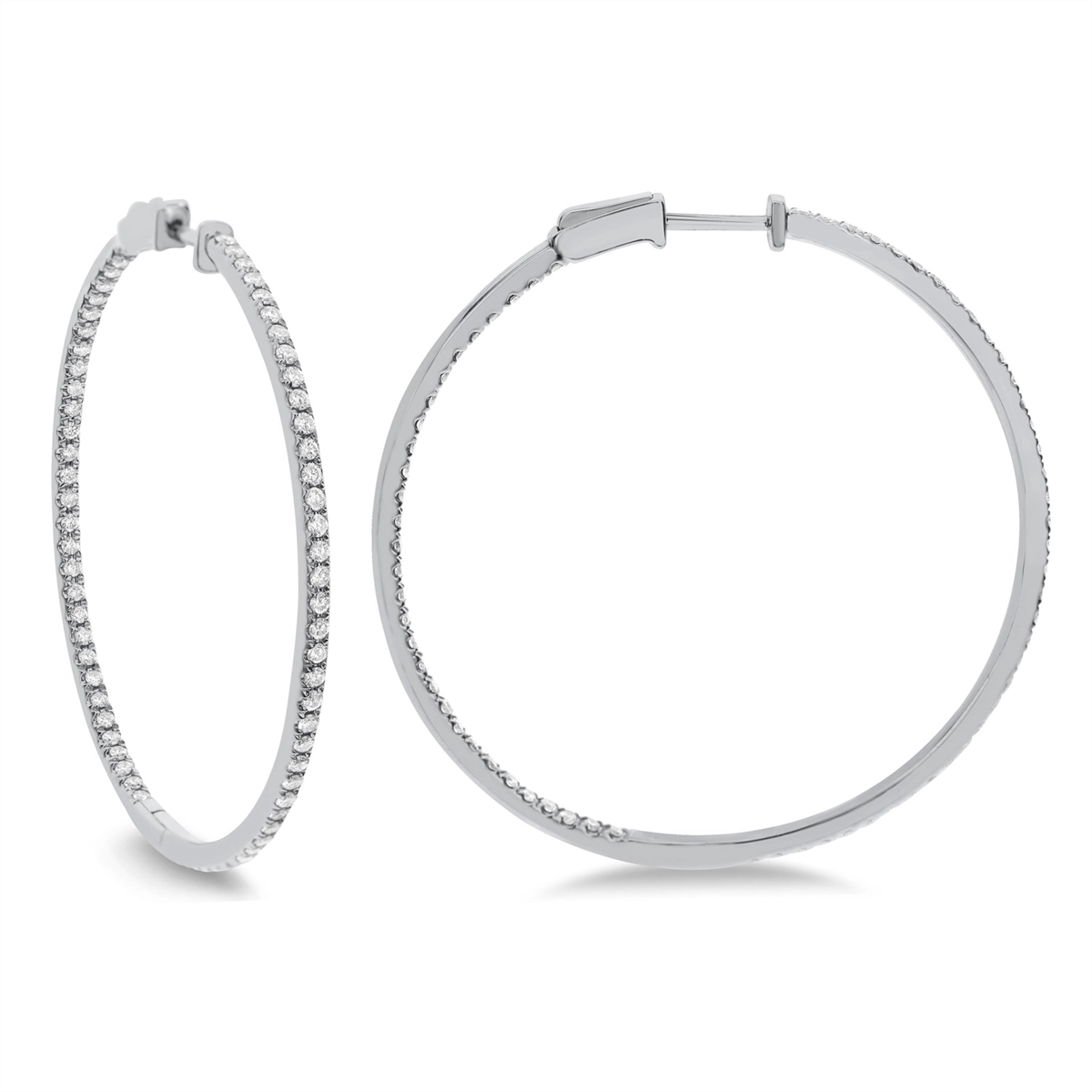 14K White Gold Diamond Hoop Earrings