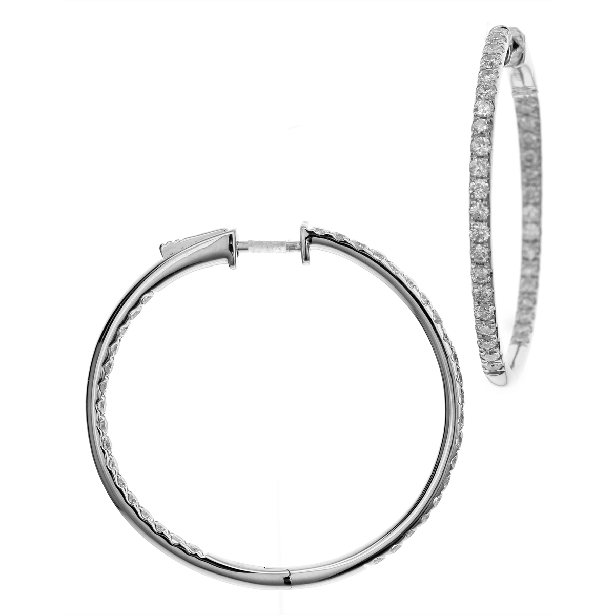 14K White Gold Diamond Hoop Earrings