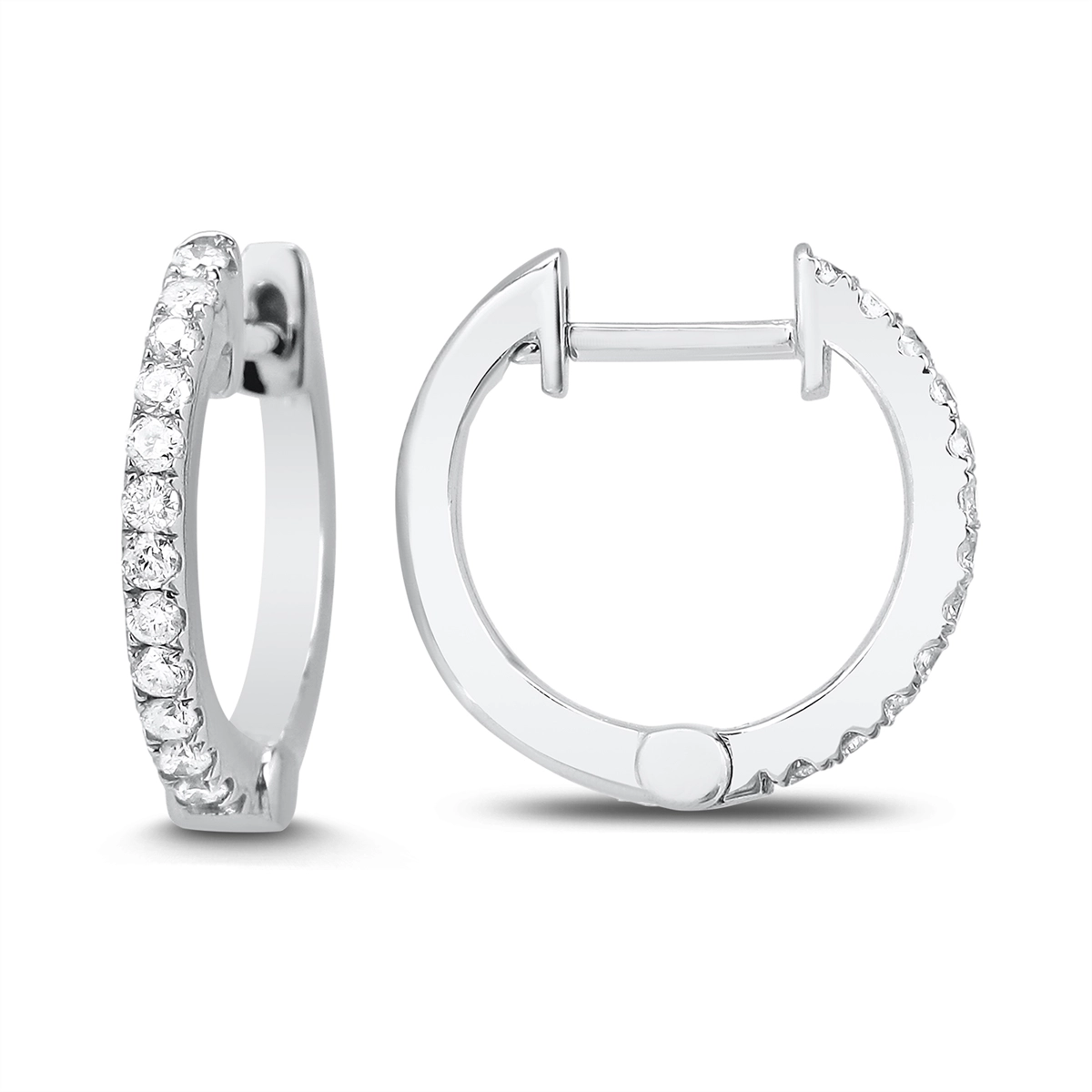 14K White Gold Diamond Hoop Earrings