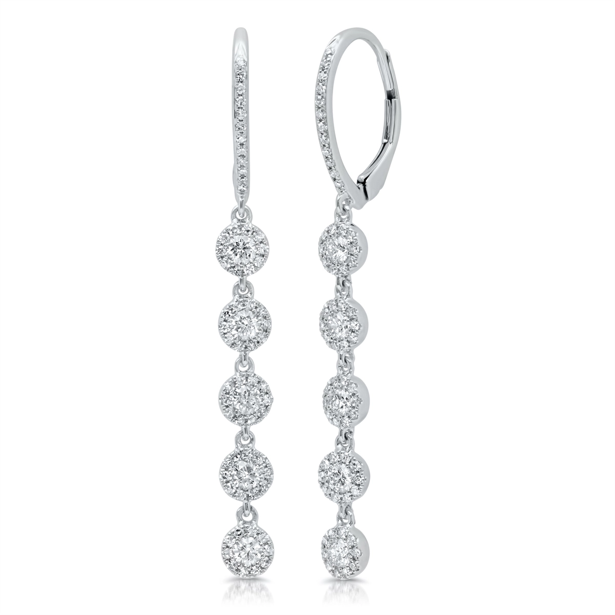 14K White Gold Diamond Hoop Earrings with Halo Diamond Dangles