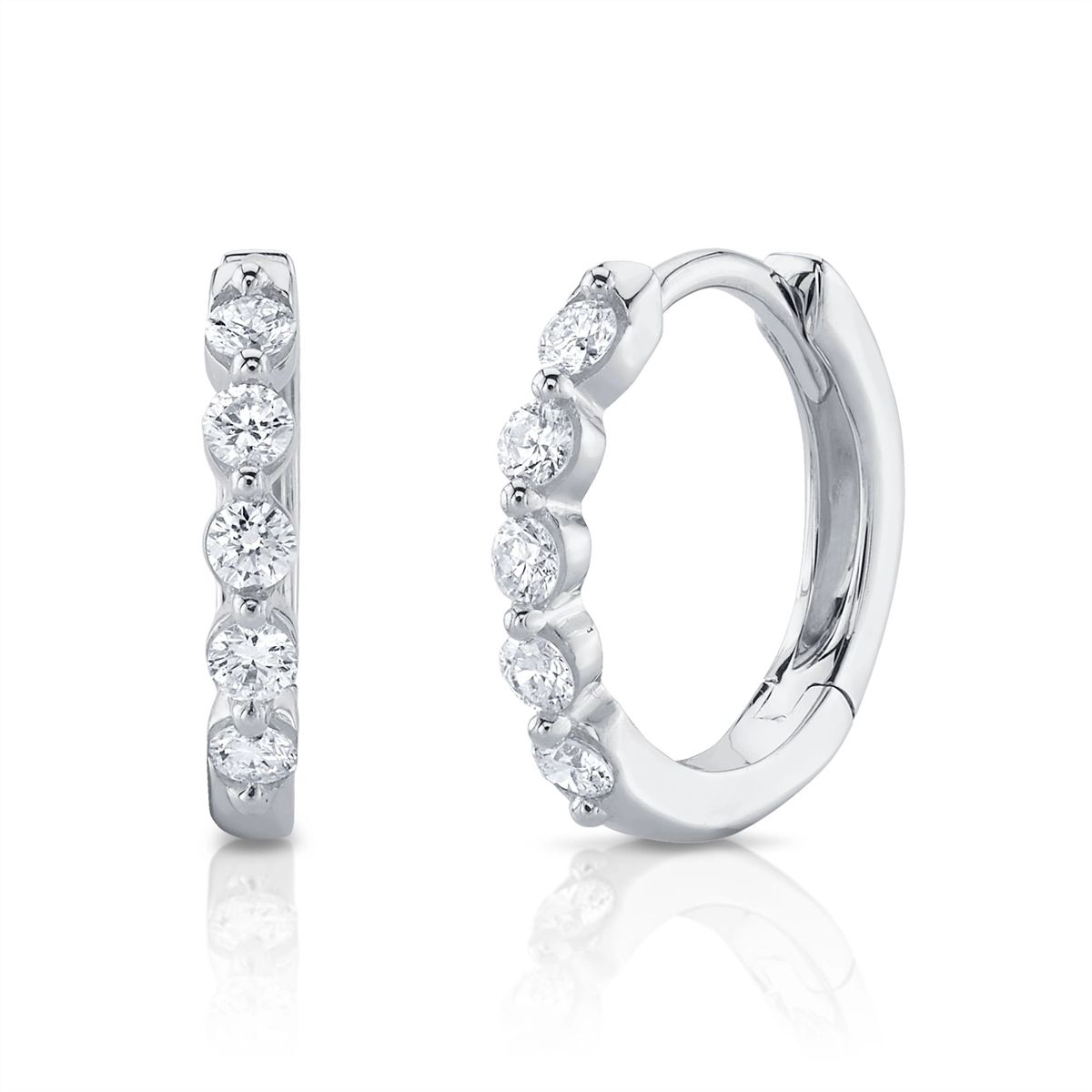 14K White Gold Diamond Huggie Hoop Earrings