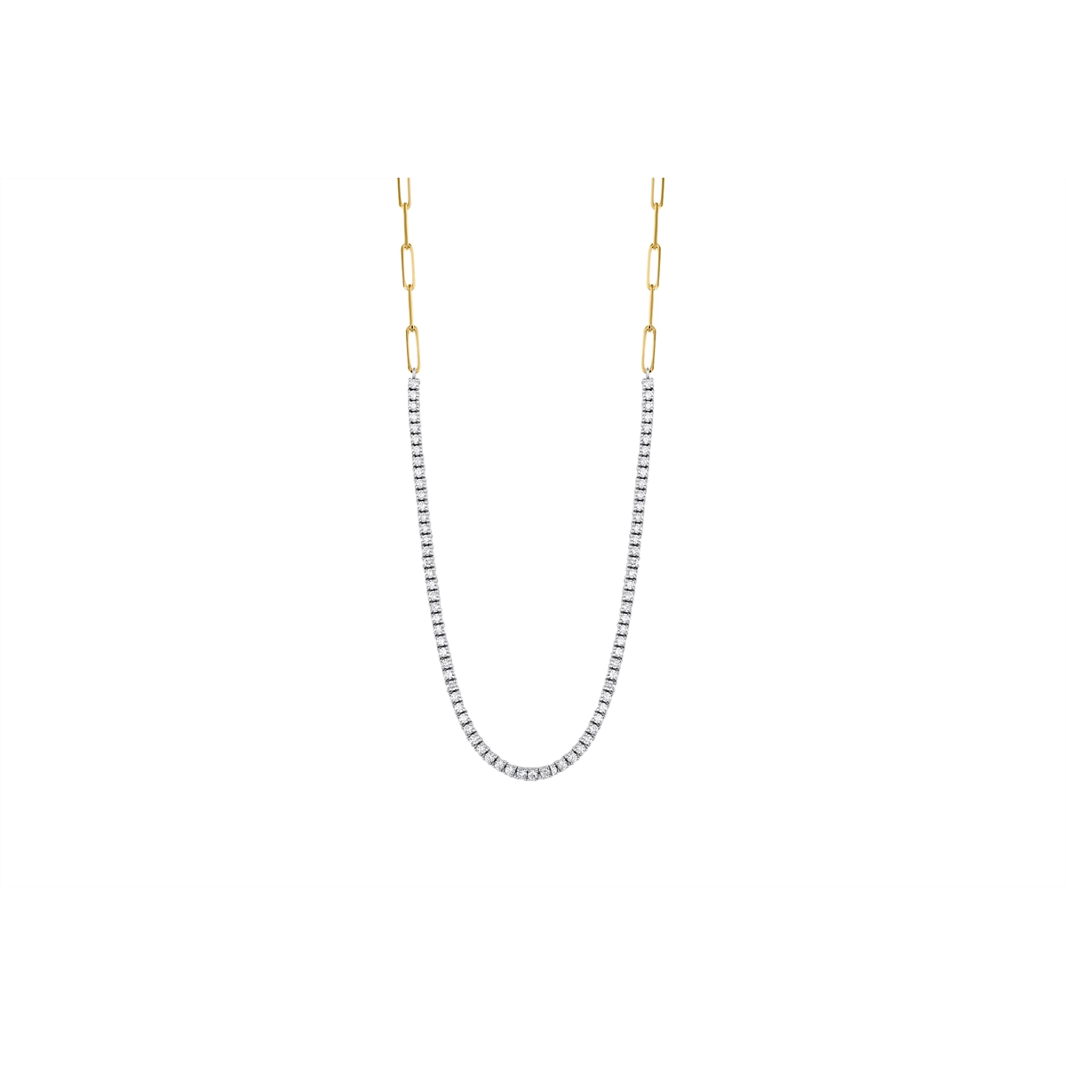 14K White Gold Diamond Necklace with Yellow Gold Paperclip Chain