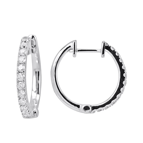 14K White Gold Diamond Small Hoop Earrings