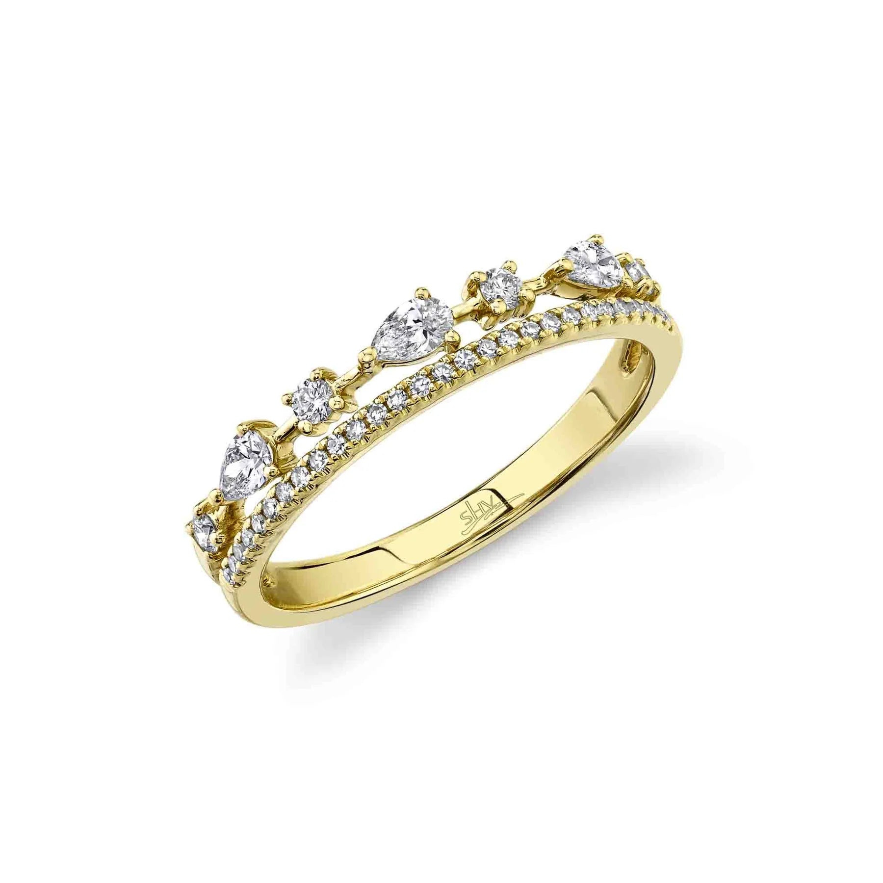 14K Gold Pear & Round Diamond Stackable Wedding Band