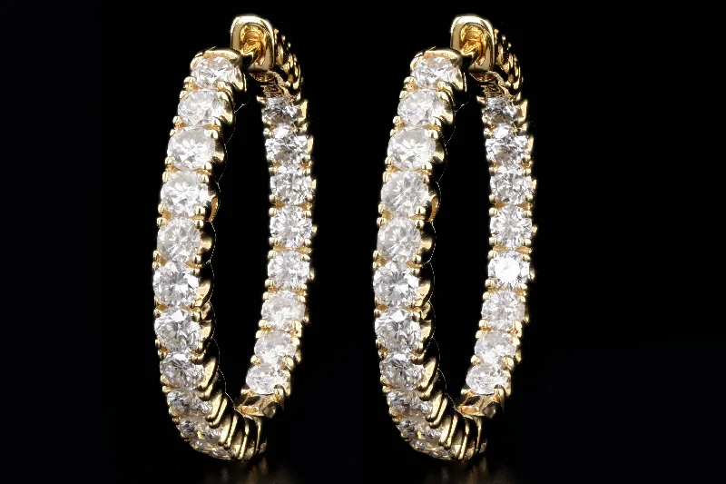 14K White or Yellow Gold 3.40 Carat Total Weight Round Brilliant Cut Diamond Inside-Out Hoop Earrings