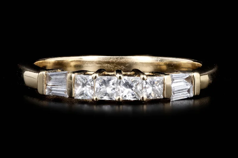 14K Yellow Gold 0.35 Carat Total Weight Princess & Tapered Baguette Diamond Band