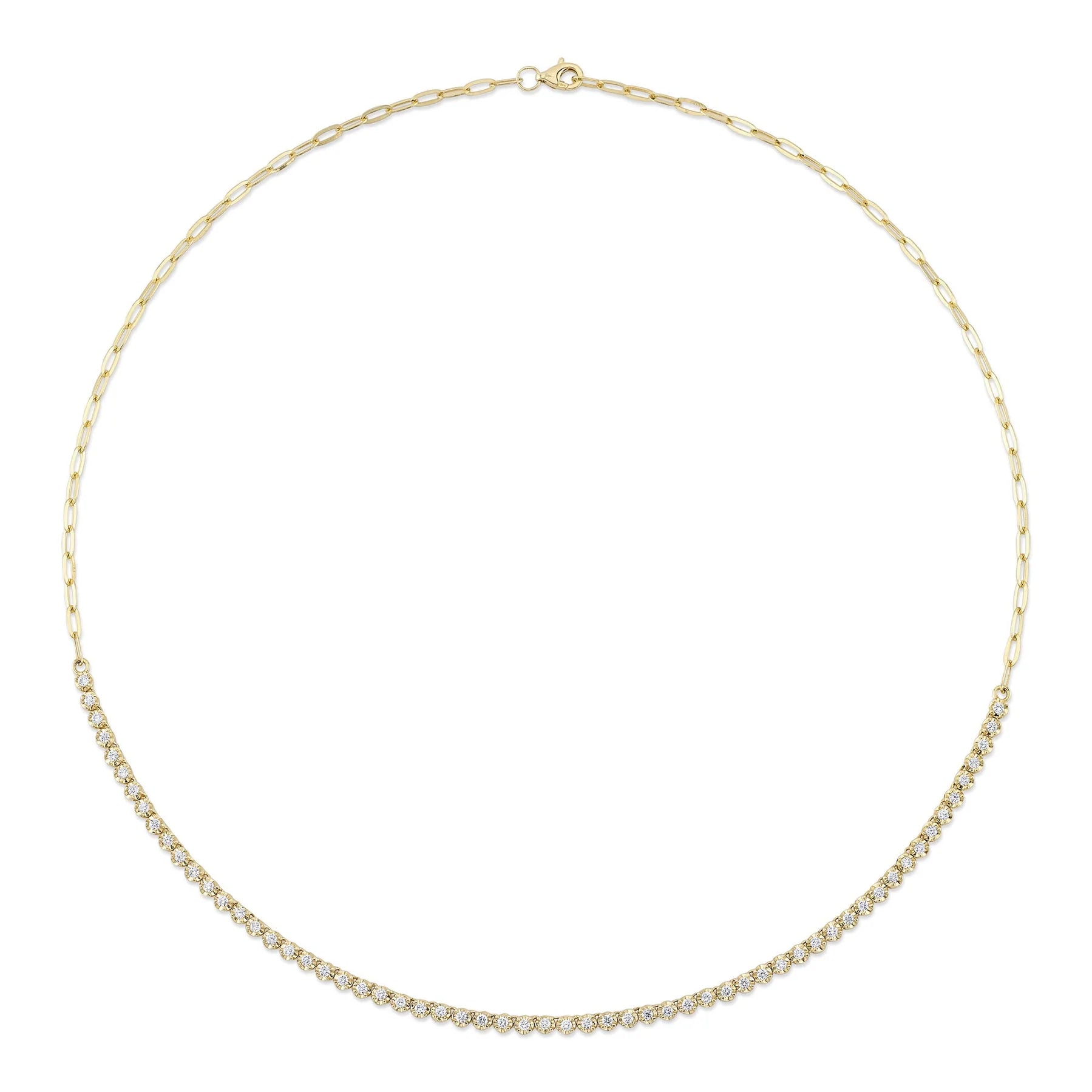 14K Yellow Gold 1.13 Carat Total Weight Round Diamond Crown Setting Paperclip Link Necklace