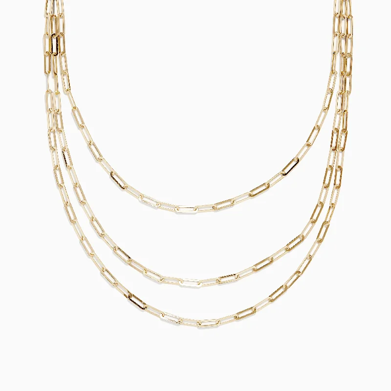 14K Yellow Gold 18" Layered Paperclip Chain Necklace