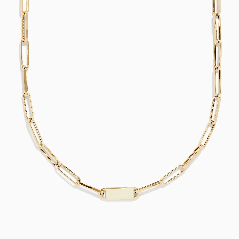 14K Yellow Gold 18" Paperclip Mini ID Necklace