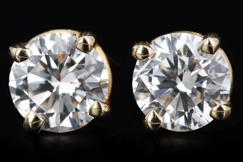 14K Yellow Gold .75 Carat Total Weight Round Diamond Stud Earrings