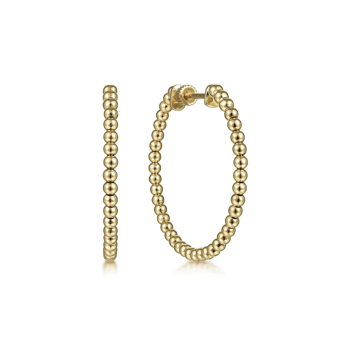 14K Yellow Gold Beaded Hoop Earrings