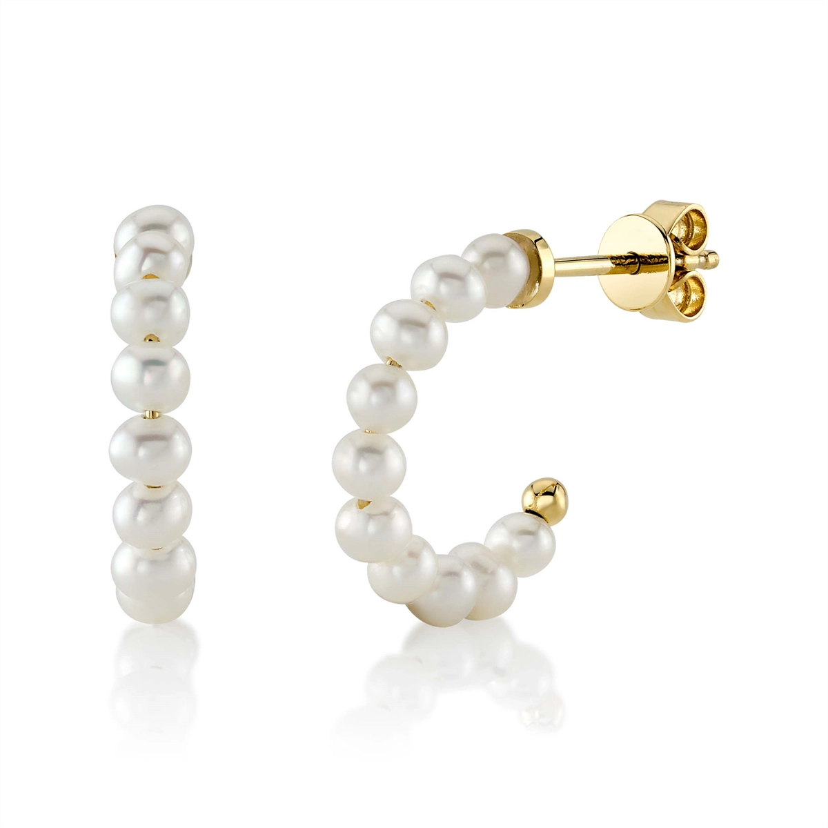 14K Yellow Gold Cultured Pearl Hoop Earrings