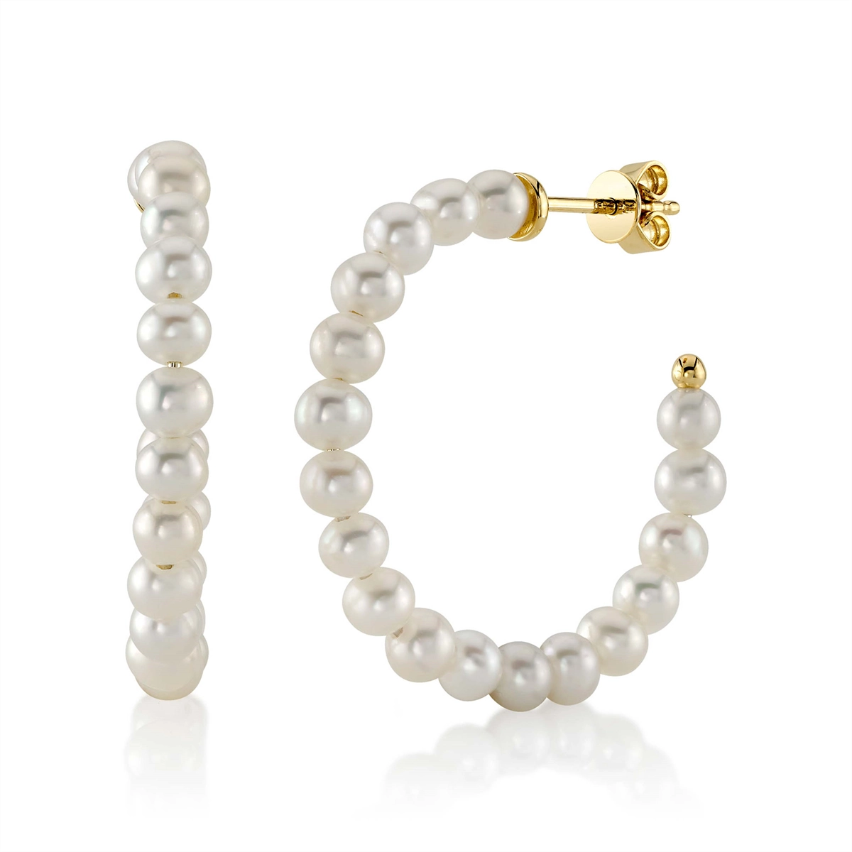 14K Yellow Gold Cultured Pearl Hoop Earrings