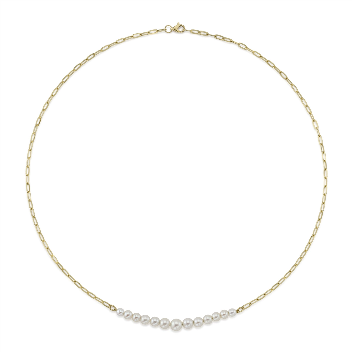 14K Yellow Gold Cultured Pearl Paperclip Link Necklace