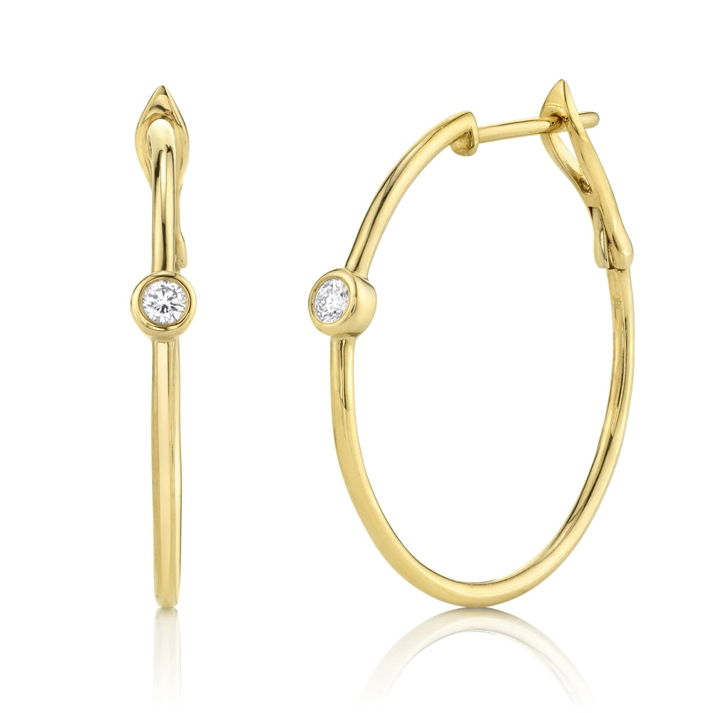 14K Yellow Gold Diamond Bezel Hoop Earrings