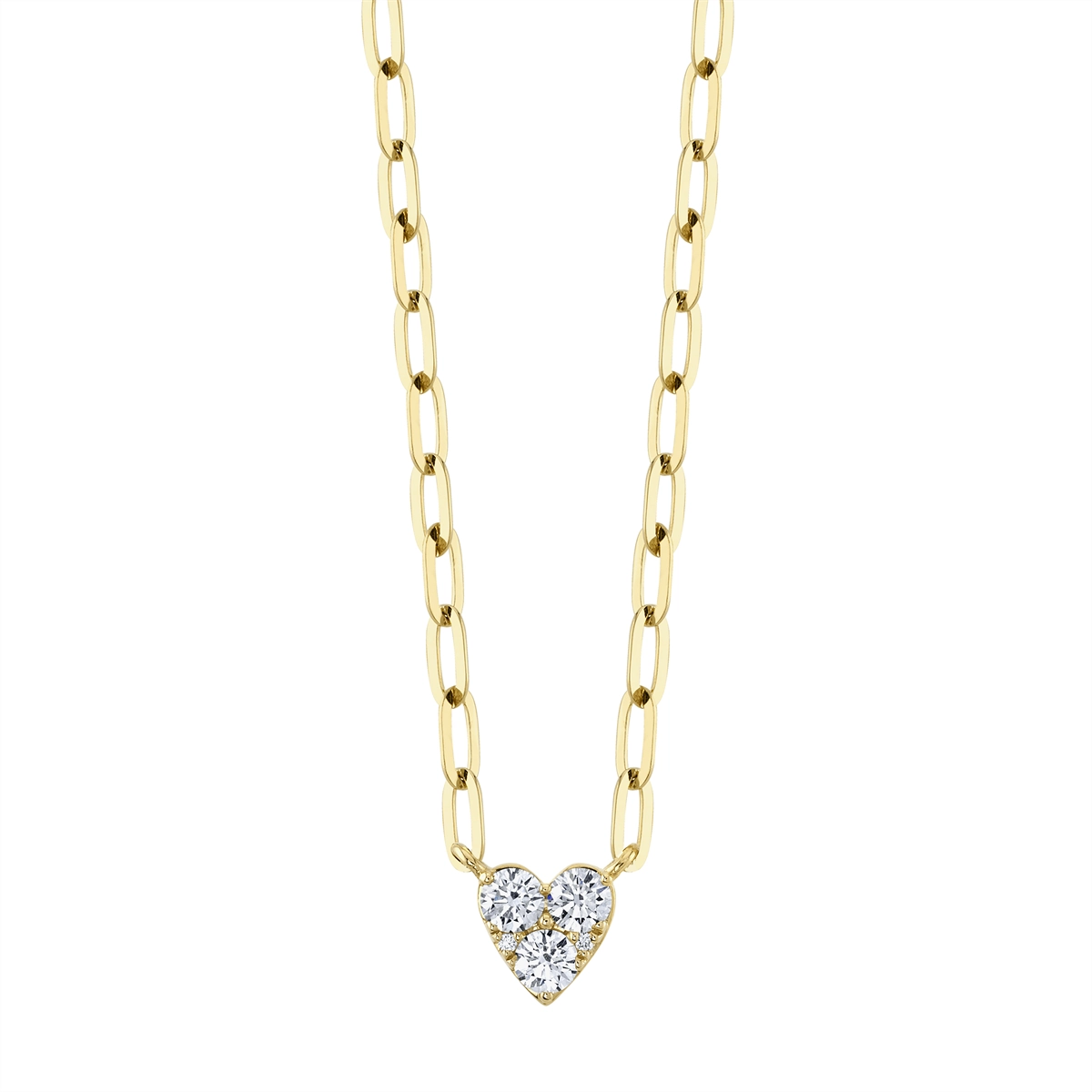 14K Yellow Gold Diamond Heart Paperclip Link Necklace