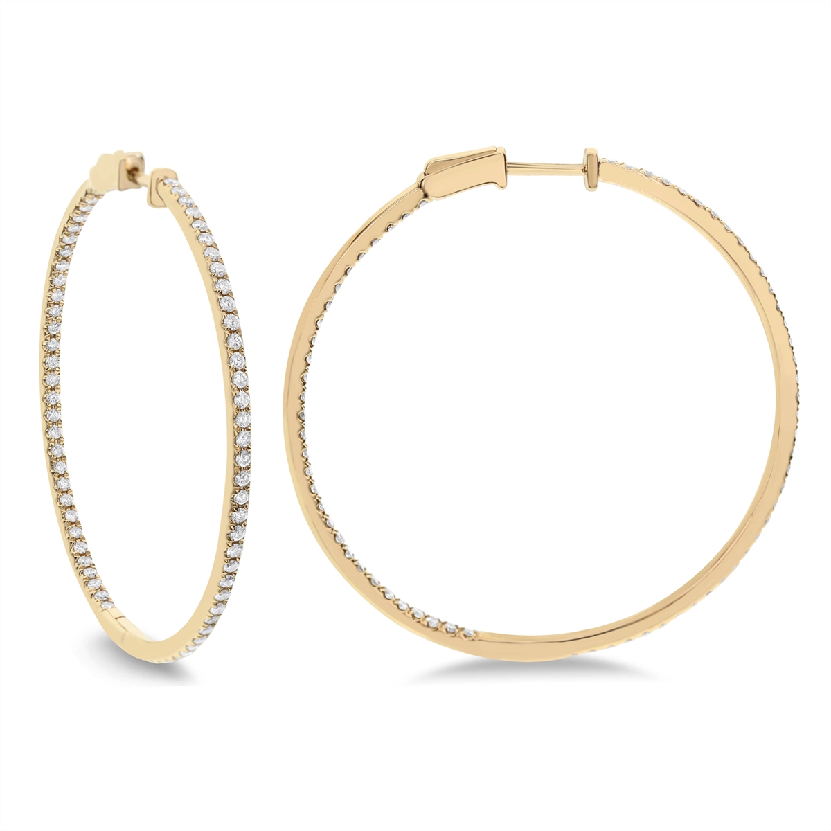 14K Yellow Gold Diamond Hoop Earrings