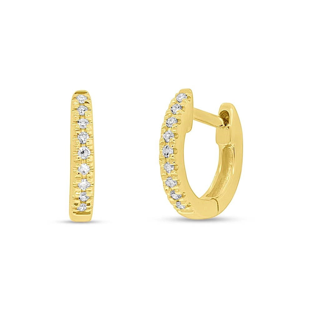 14K Yellow Gold Diamond Huggie Hoop Earrings