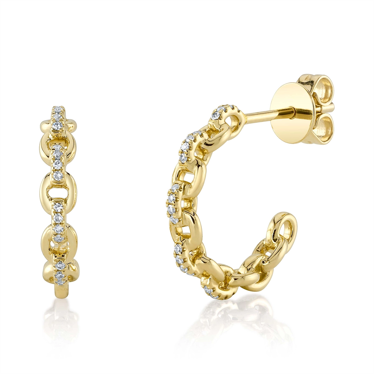 14K Yellow Gold Diamond Link Hoop Earrings