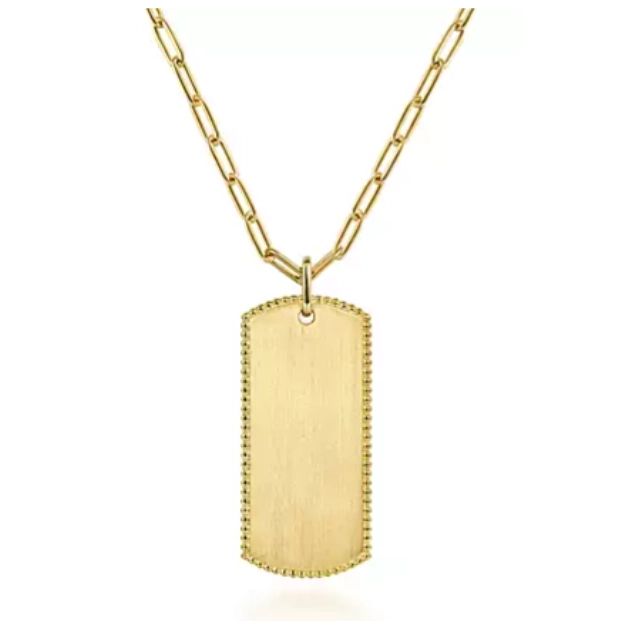 14K Yellow Gold Dog Tag Paperclip Necklace