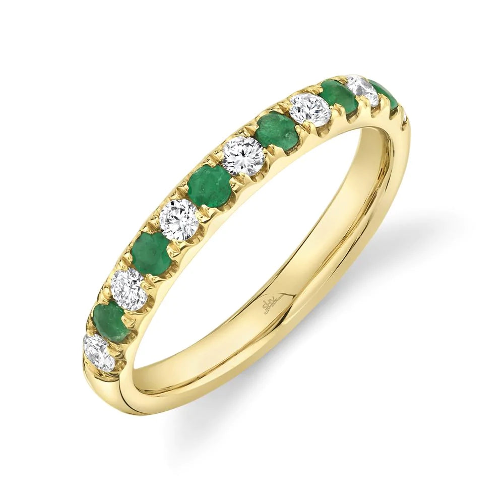 14K Gold Emerald & Diamond Stackable Wedding Band