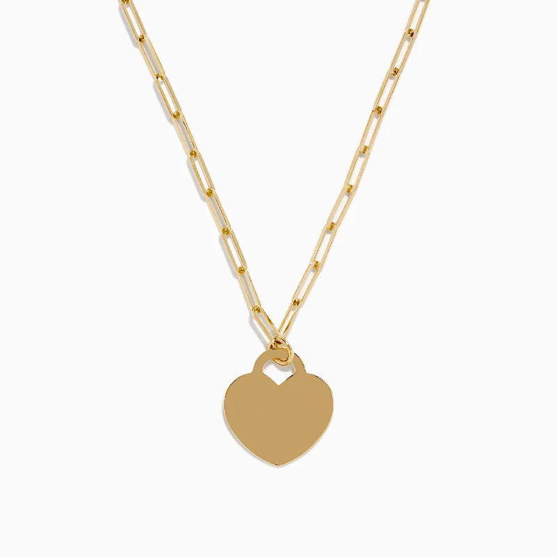 14K Yellow Gold Heart on a Paperclip Chain Necklace