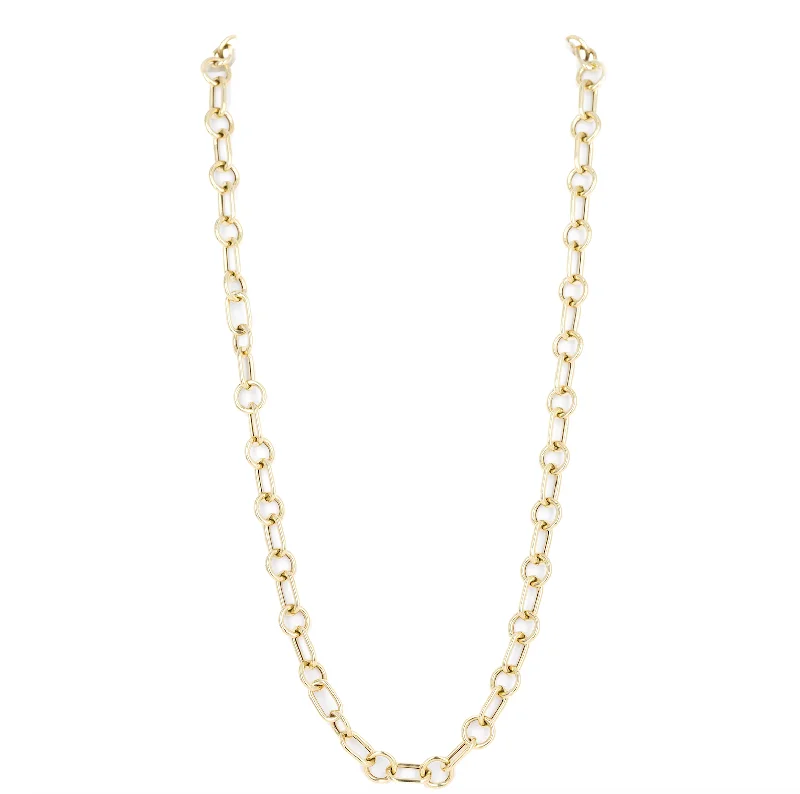 14K Yellow Gold Paperclip and Round Alternating Link Chain Necklace