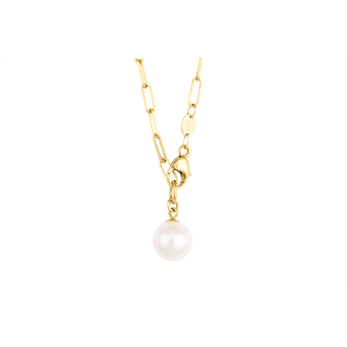 14K Yellow Gold Paperclip Chain Necklace with Single Cultured Freshwater Pearl