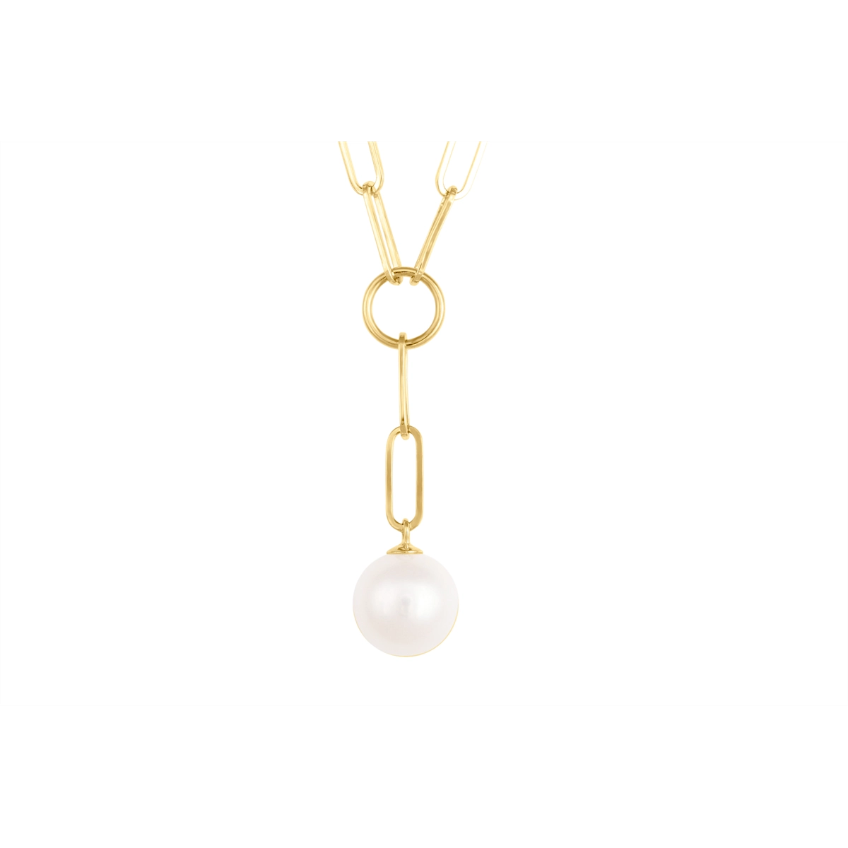 14K Yellow Gold Paperclip Chain Necklace with Single Cultured Freshwater Pearl