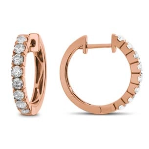 18K Rose Gold Diamond Round Hoop Earrings