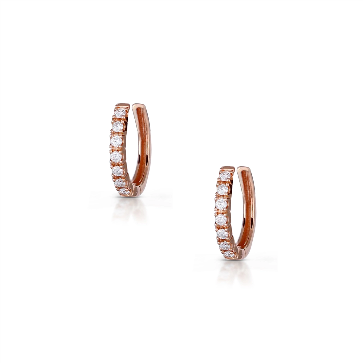 18K Rose Gold Diamond Round Hoop Earrings