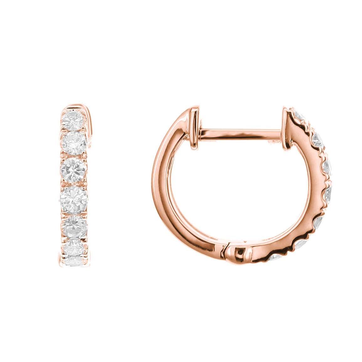 18K Rose Gold Diamond Round Hoop Earrings