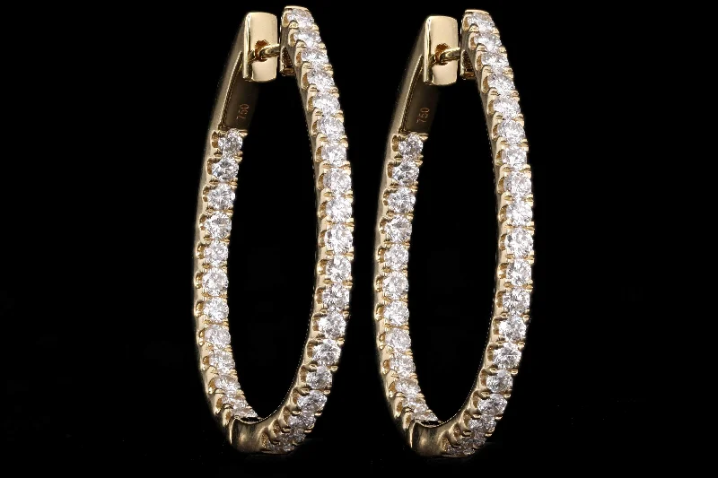 18K White or Yellow Gold 2.0 Carat Total Weight Diamond Inside Out Oval Hoop Earrings