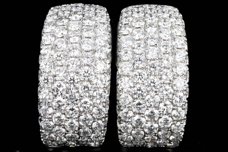 18K White Gold 4.12 Carat Total Weight Diamond Pave Hoop Earrings