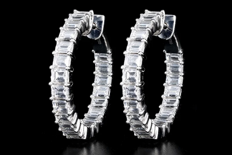 18K White Gold 5.11 Carat Total Weight Baguette Diamond Inside Out Hoop Earrings