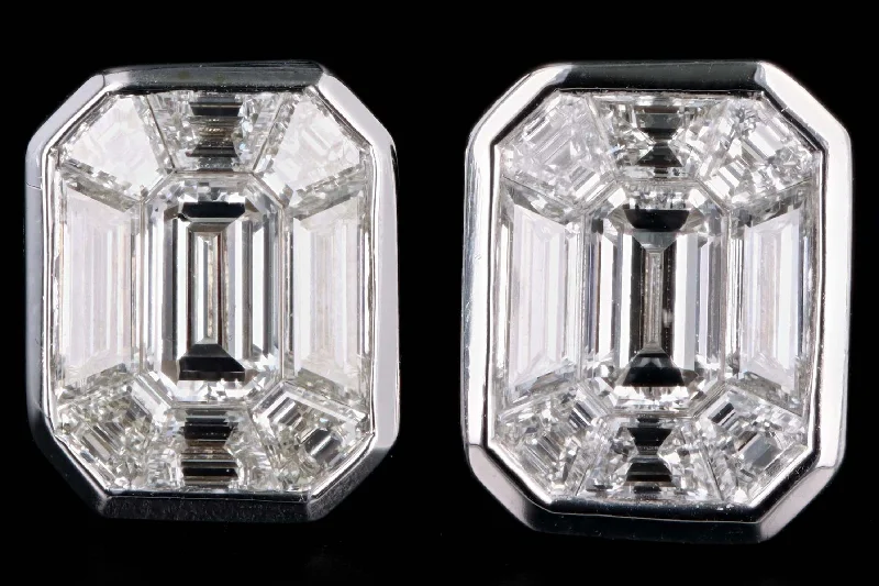 18K White Gold .72 Carat Total Weight Mosaic Emerald Cut Diamond Stud Earrings