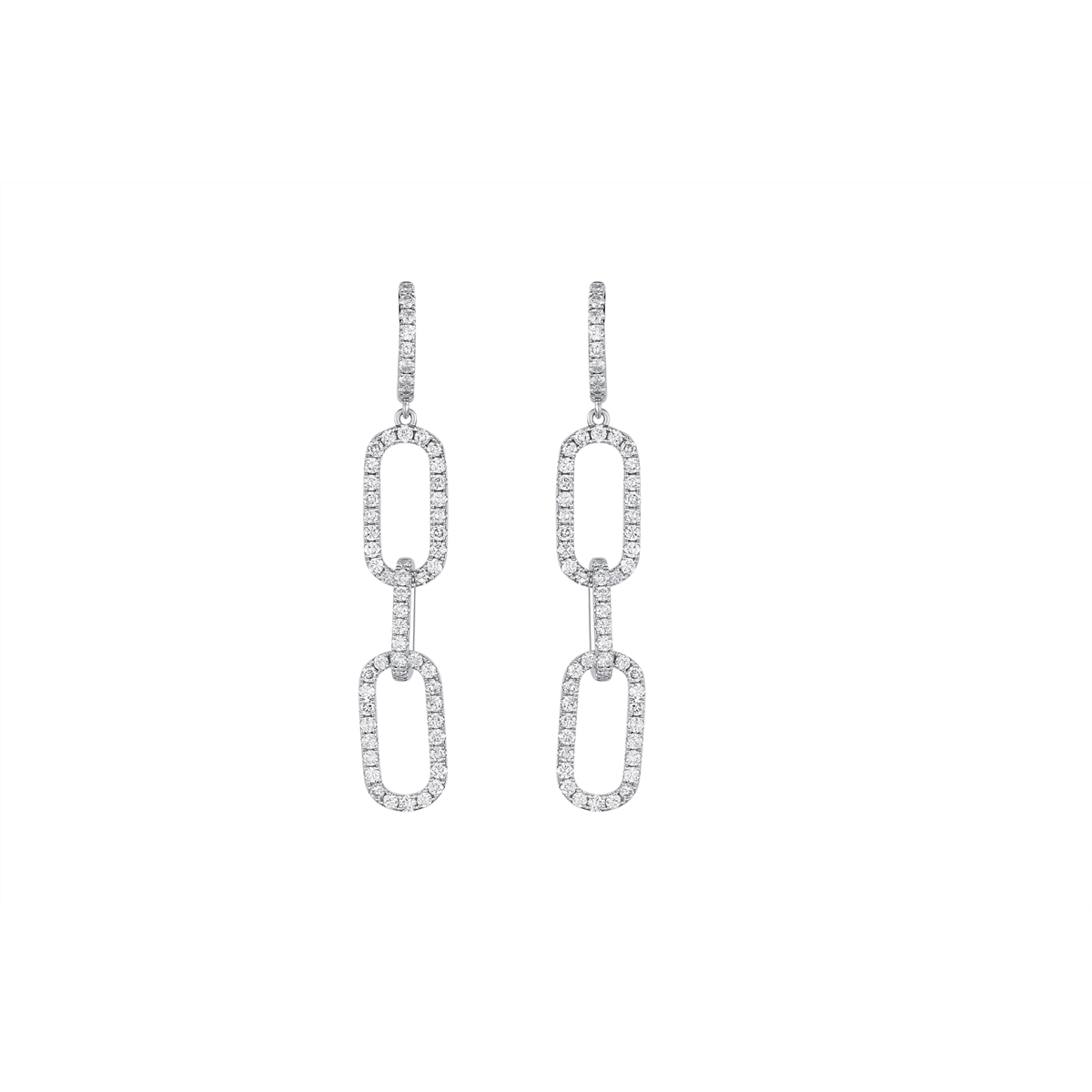 18K White Gold Diamond Hoop and Link Dangle Earrings