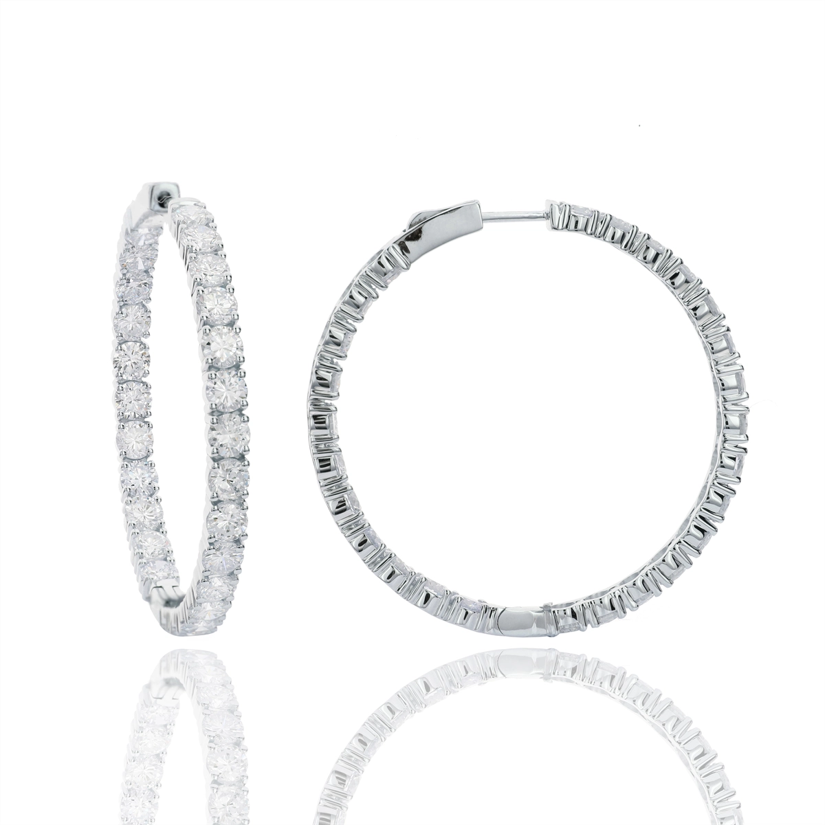 18K White Gold Diamond Hoop Earrings