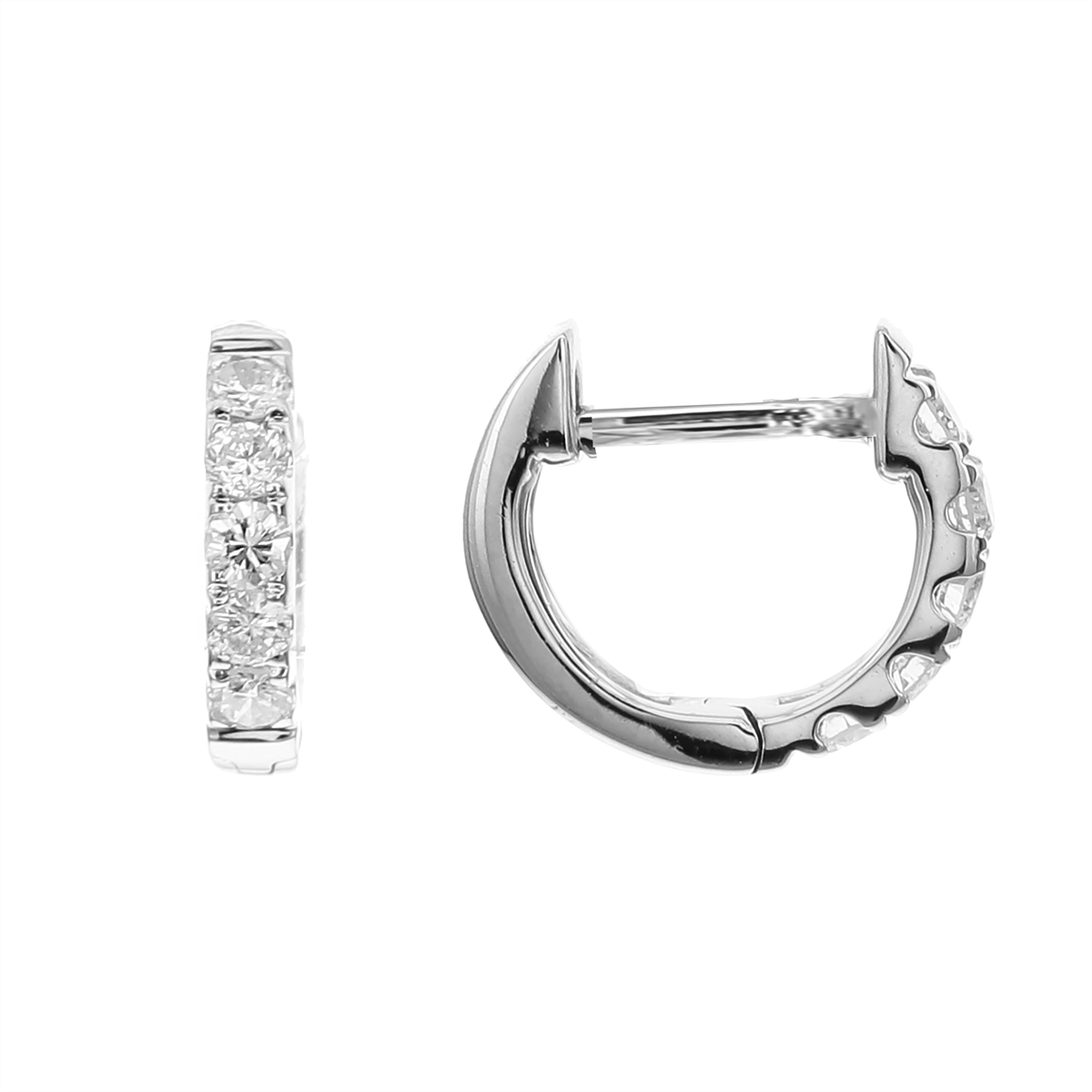 18K White Gold Diamond Huggie Hoop Earrings